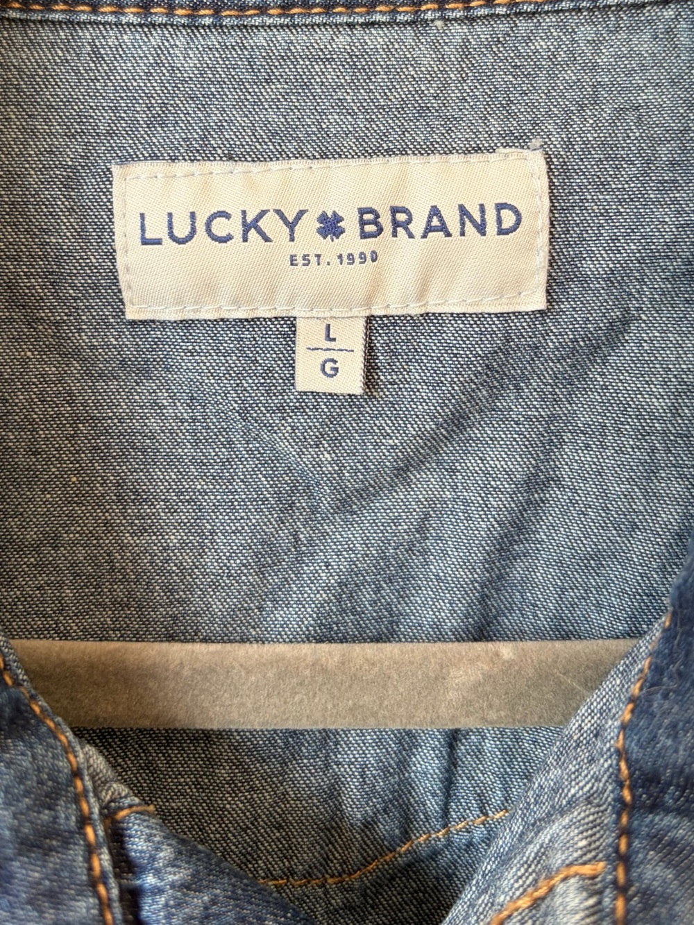 Lucky Brand Dark Blue Denim Button-Back Shirt. Large. - Picture 4 of 7